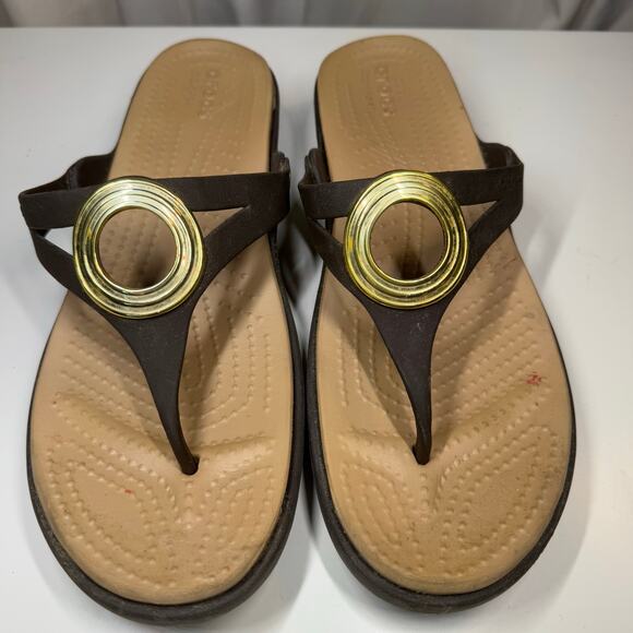 Crocs Sanrah Dual Comfort Wedge Flip Flops Metallic Ring Women’s W11 - Picture 2 of 8